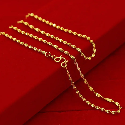 Yellow Gold Plated Wave Chain Necklace – 45cm Snake, Box, O Links