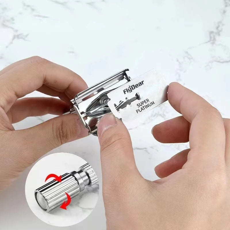 Men’s Straight Shaving Razor – Folding Blade Barber Tool with 10 Blades