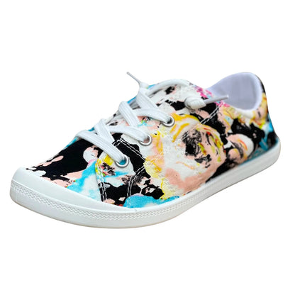 Women’s Floral Lace-Up Sneakers – Lightweight Casual Flat Shoes