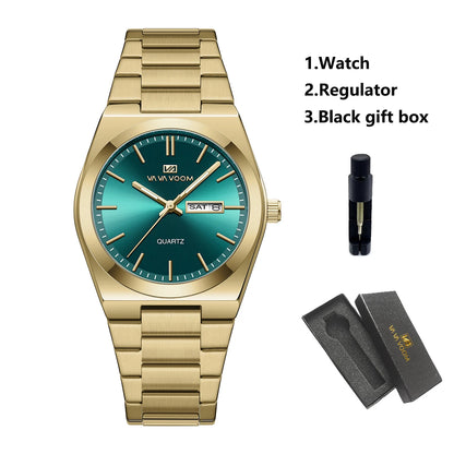 Men’s Stainless Steel 40mm Quartz Watch – Double Calendar & Waterproof