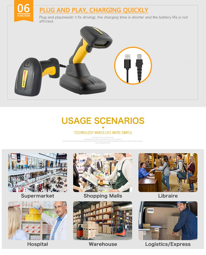 Wireless Handheld Barcode Scanner & Bluetooth 1D/2D QR Reader
