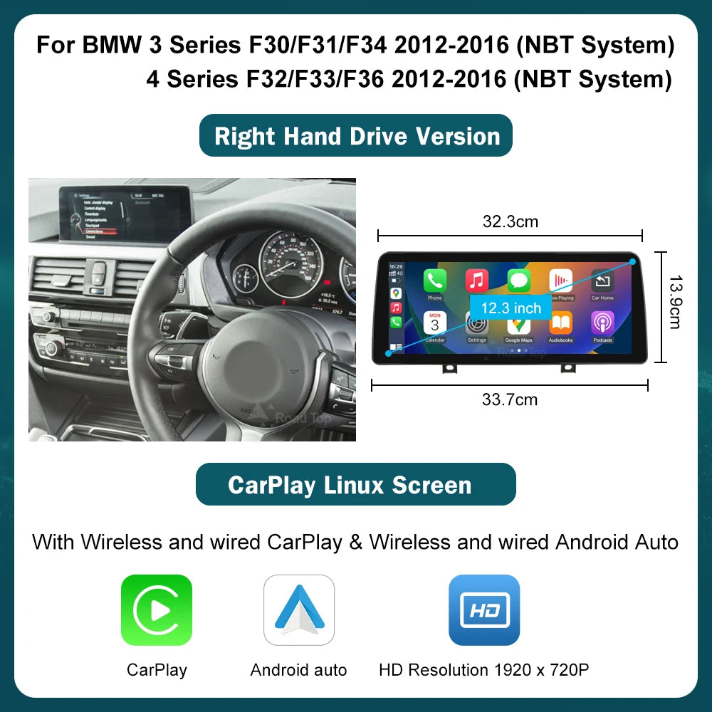 شاشة CarPlay لاسلكية مقاس 10.25 بوصة/12.3 بوصة لسيارات BMW الفئة الأولى إلى الرابعة (F20-F33)