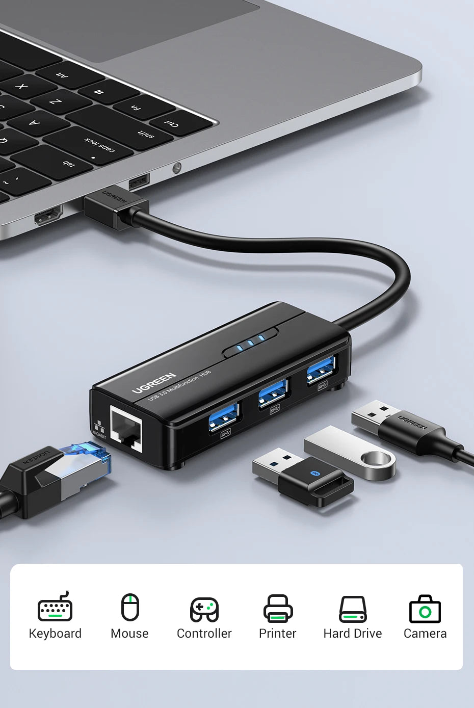 USB 3.0 1000Mbps Ethernet Adapter – RJ45 LAN Network Hub