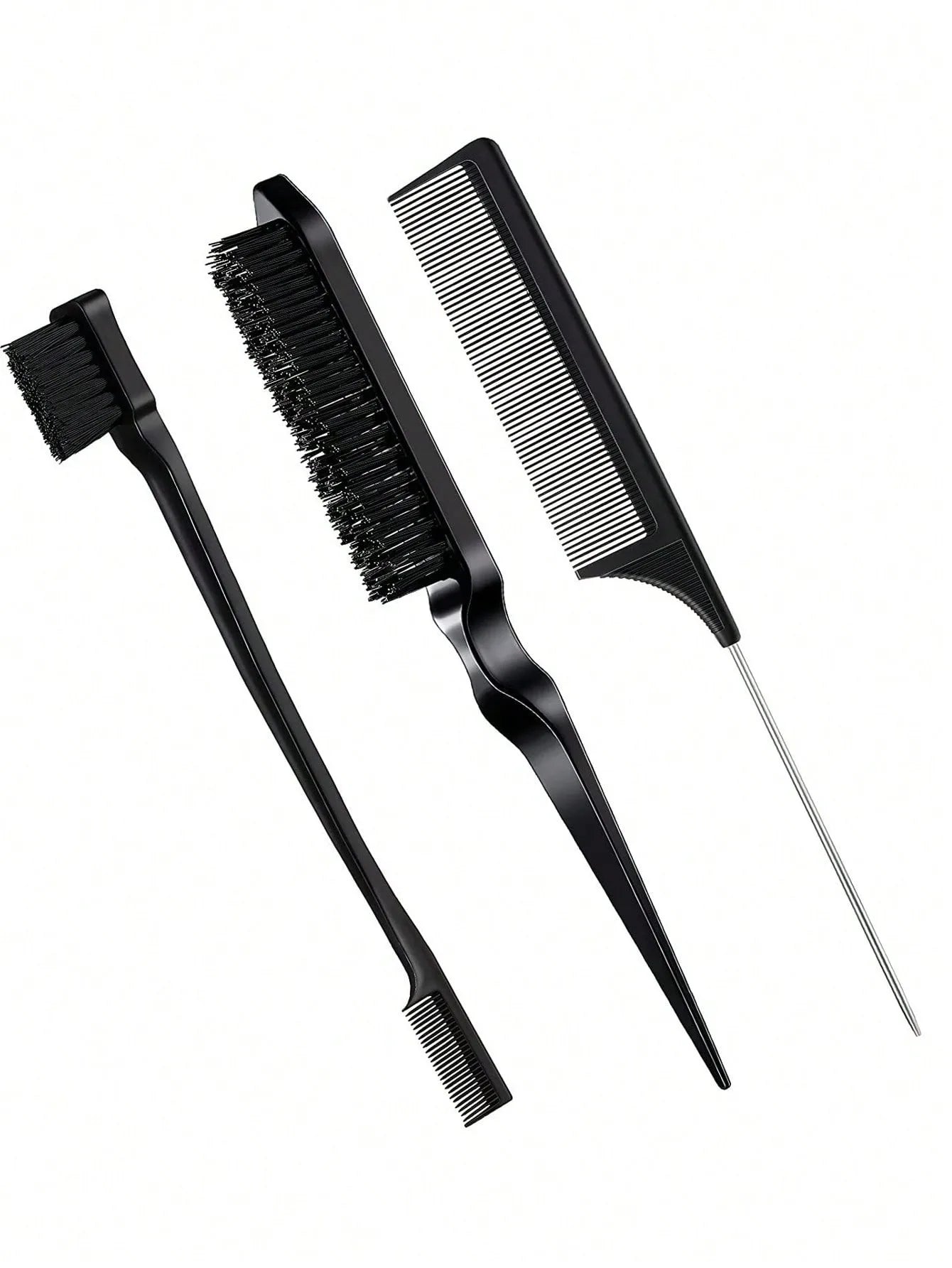 3pcs Hair Styling Comb Set – Edge Brush, Rat Tail & Detangling Tool