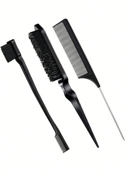 3pcs Hair Styling Comb Set – Edge Brush, Rat Tail & Detangling Tool