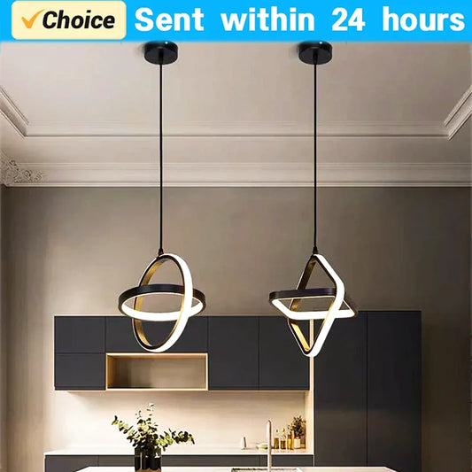 Modern Black LED Pendant Light – Dining & Bedroom Chandelier Lamp