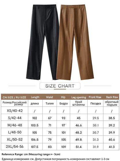 Women’s PU Leather Casual Pants – Loose Straight Floor-Length Trousers