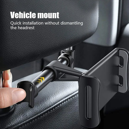 Adjustable Car Headrest Tablet & Phone Holder | 360° Rotation Mount
