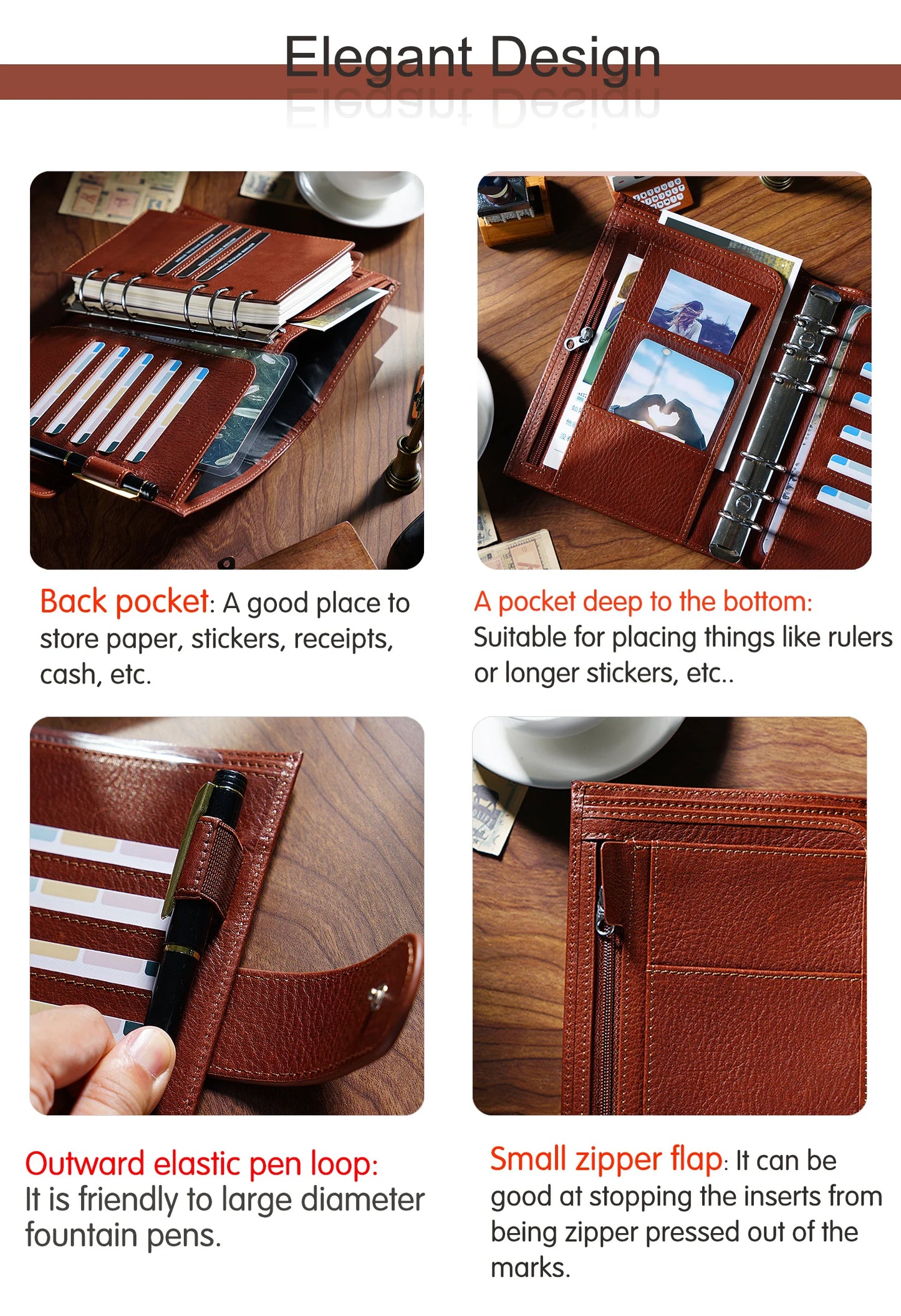 Full Grain Leather Planner with Rings – Personal Size Organizer
