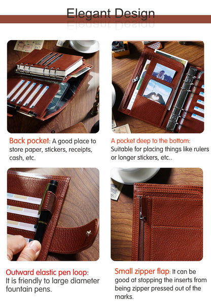 Full Grain Leather Planner with Rings – Personal Size Organizer