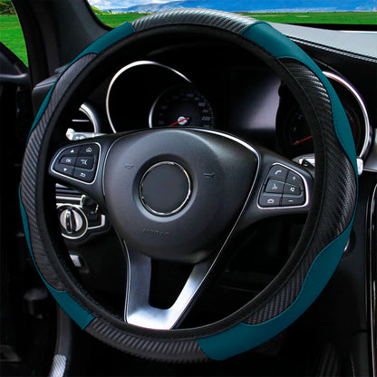 PU Carbon Fiber Leather Steering Wheel Cover 14.5–15 Inch Car Accessory