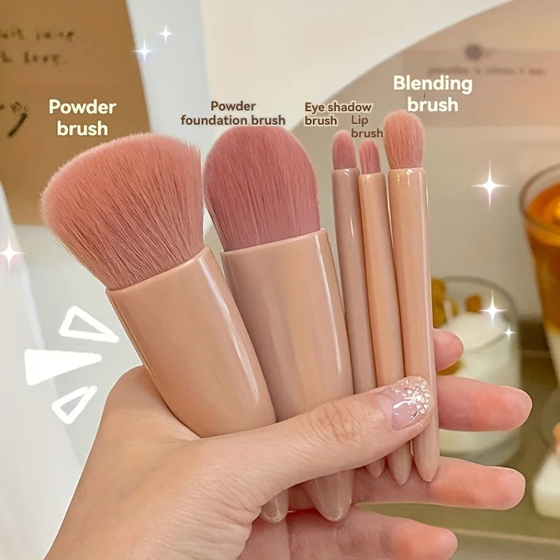 5Pcs Portable Makeup Brush Set with Mirror – Foldable Travel Kit