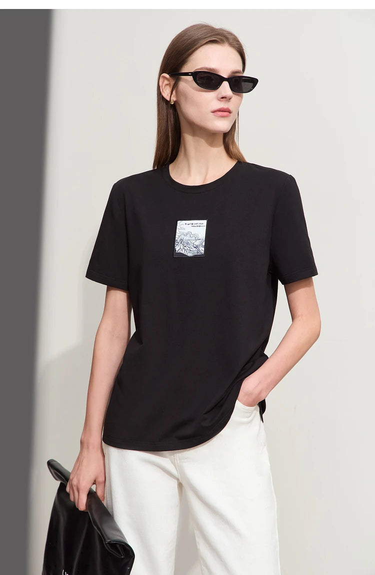 Women’s Casual Embroidered Cotton T-Shirt – Spring Short Sleeve Top