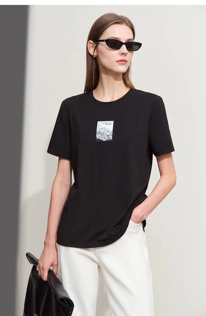 Women’s Casual Embroidered Cotton T-Shirt – Spring Short Sleeve Top