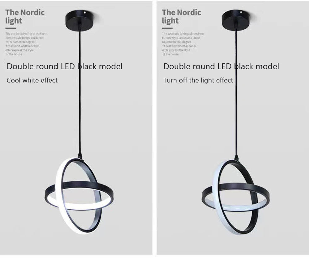 Modern Black LED Pendant Light – Dining & Bedroom Chandelier Lamp