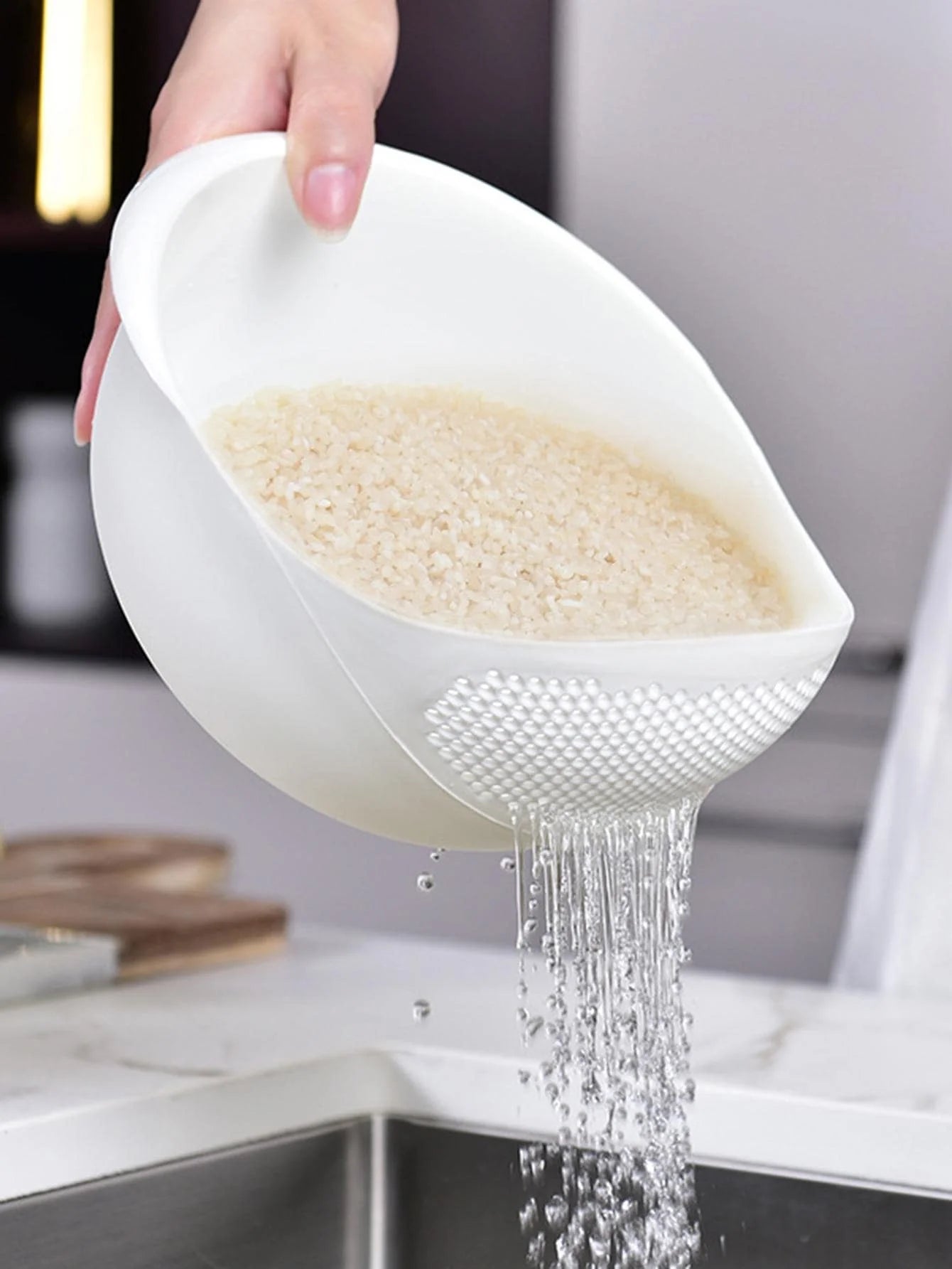 Multi-Use Rice Washing Colander Bowl with Handle – Kitchen Organizer