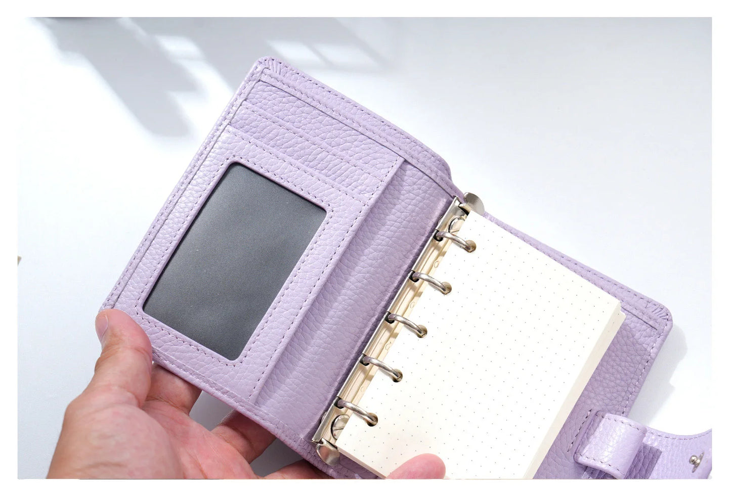 A8 / M5 Mini Rings Planner – Pebbled Grain Cowhide Leather Organizer