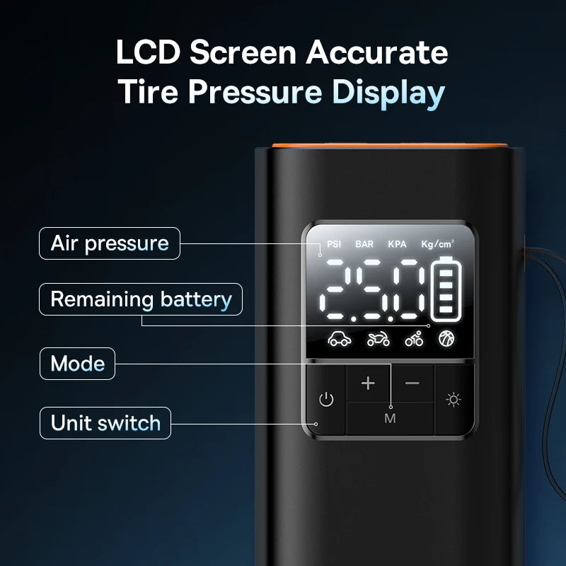 Wireless Portable Car Air Pump – Electric Tire Inflator with LCD