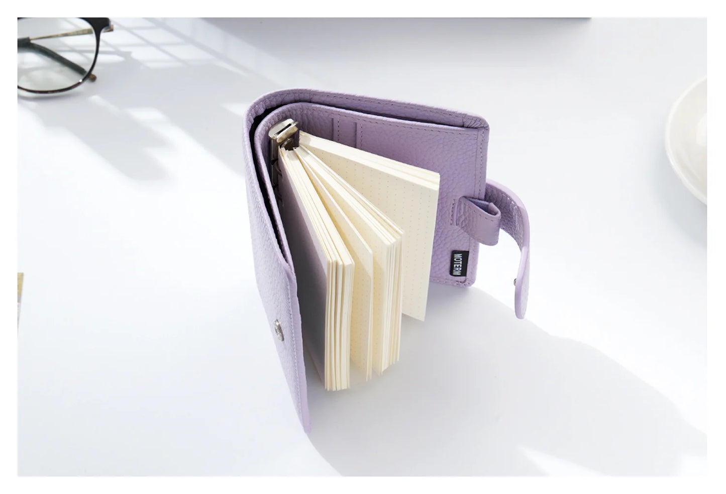 A8 / M5 Mini Rings Planner – Pebbled Grain Cowhide Leather Organizer