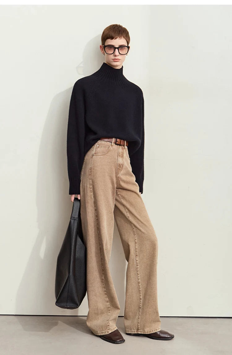 Women’s Retro Wide-Leg Jeans – Loose Straight Cotton Denim Pants