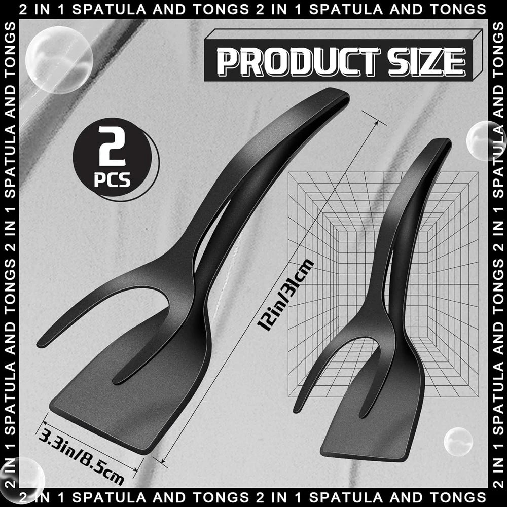 2-in-1 Grip Flip Spatula Tongs - Nylon Non-Stick Egg Flipper for Pancakes, Fish