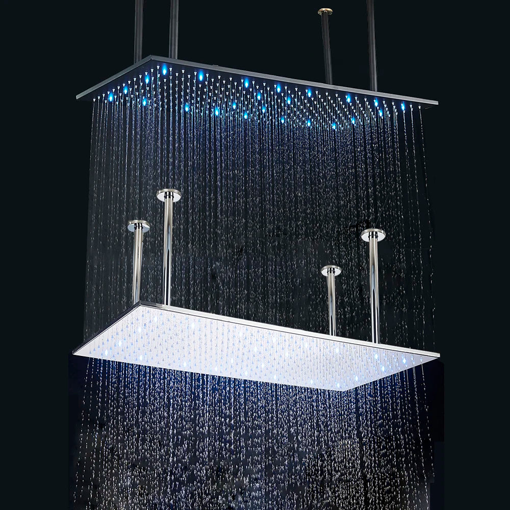 Black LED Rainfall Shower Head | Remote Control Ceiling Waterfall Tap