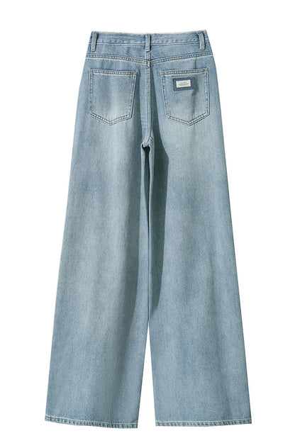 Women’s Blue Wide Leg Denim Jeans – Low Waist Loose Casual Trousers
