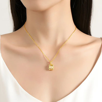 18K Gold Necklace for Women – 8x10mm Yellow Stone Rectangle