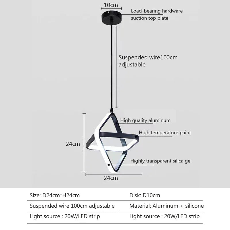 Modern Black LED Pendant Light – Dining & Bedroom Chandelier Lamp