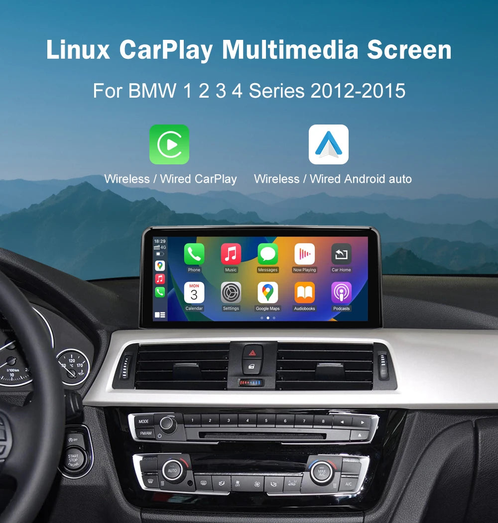 شاشة CarPlay لاسلكية مقاس 10.25 بوصة/12.3 بوصة لسيارات BMW الفئة الأولى إلى الرابعة (F20-F33)