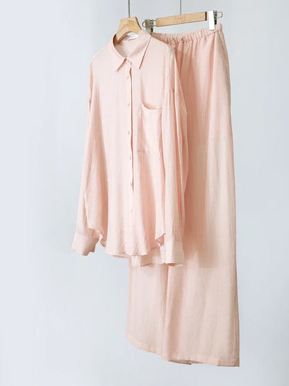 Women’s Casual Shirt & Wide Leg Pants – Spring Basic Separate Set