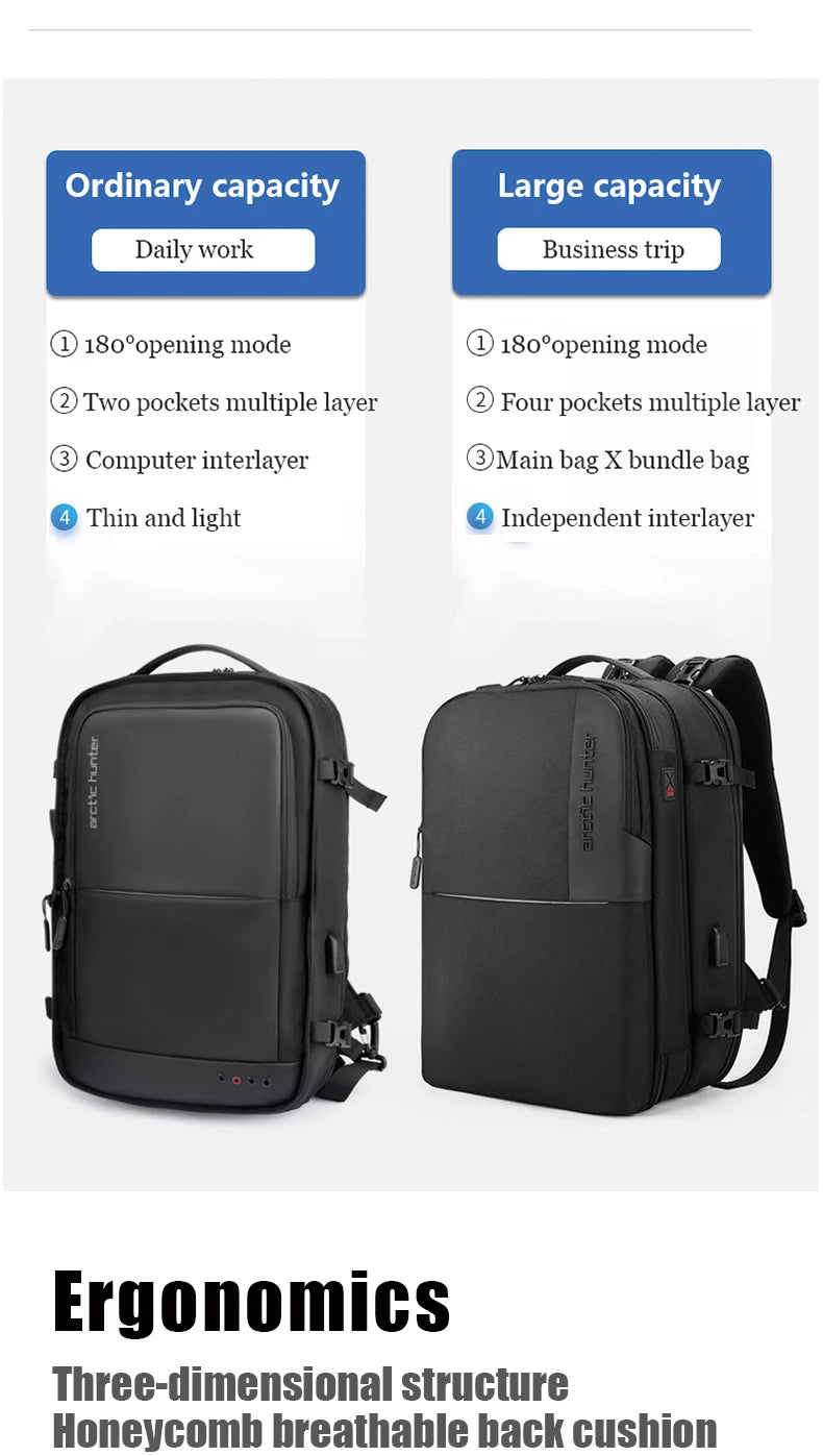 Waterproof 17.3" 2-in-1 Travel Laptop Backpack – 60L Large Capacity