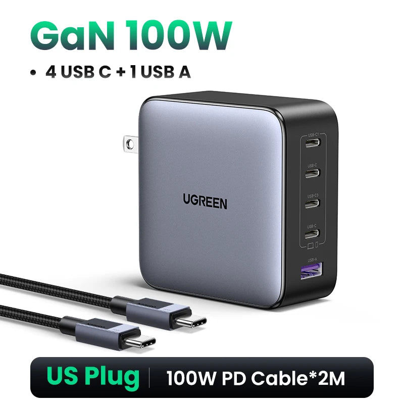100W GaN Fast Charger – 5-Port USB-C PD QC4.0 Charger Hub