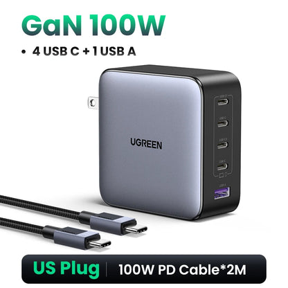 100W GaN Fast Charger – 5-Port USB-C PD QC4.0 Charger Hub