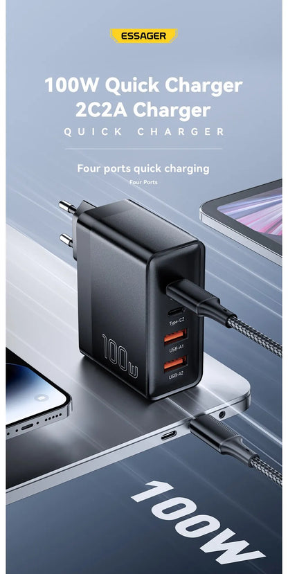 100W GaN USB-C Charger – PD & QC Fast Charging Adapter