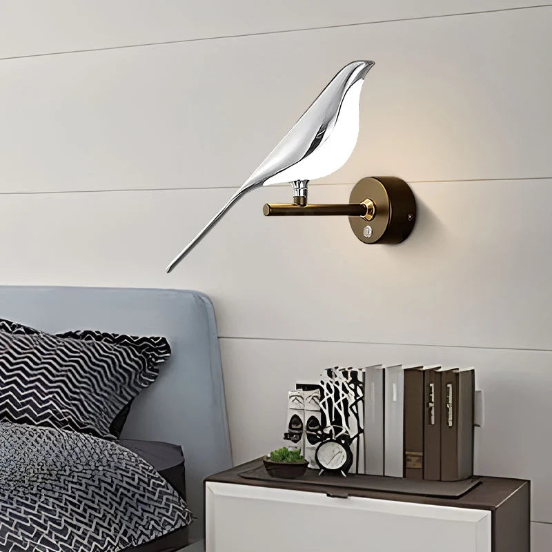 Magpie Bird LED Wall Lamp – 360° Rotating Bedside Light