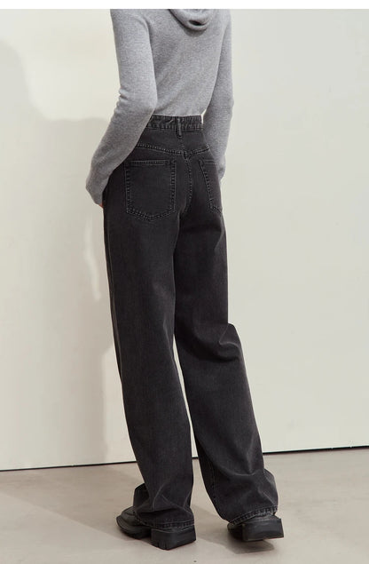 Women’s Retro Wide-Leg Jeans – Loose Straight Cotton Denim Pants
