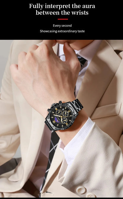 43mm Stainless Steel Men’s Quartz Watch – Diamond Night Glow