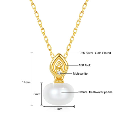 18K Gold Pearl Necklace with Moissanite Stone – Luxury Pendant