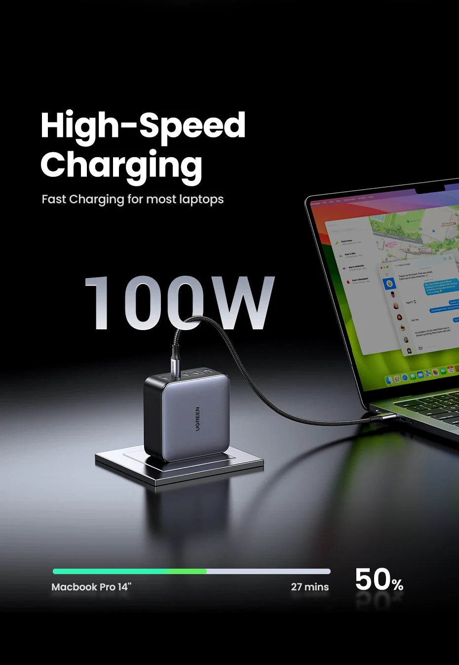 100W GaN Fast Charger – 5-Port USB-C PD QC4.0 Charger Hub