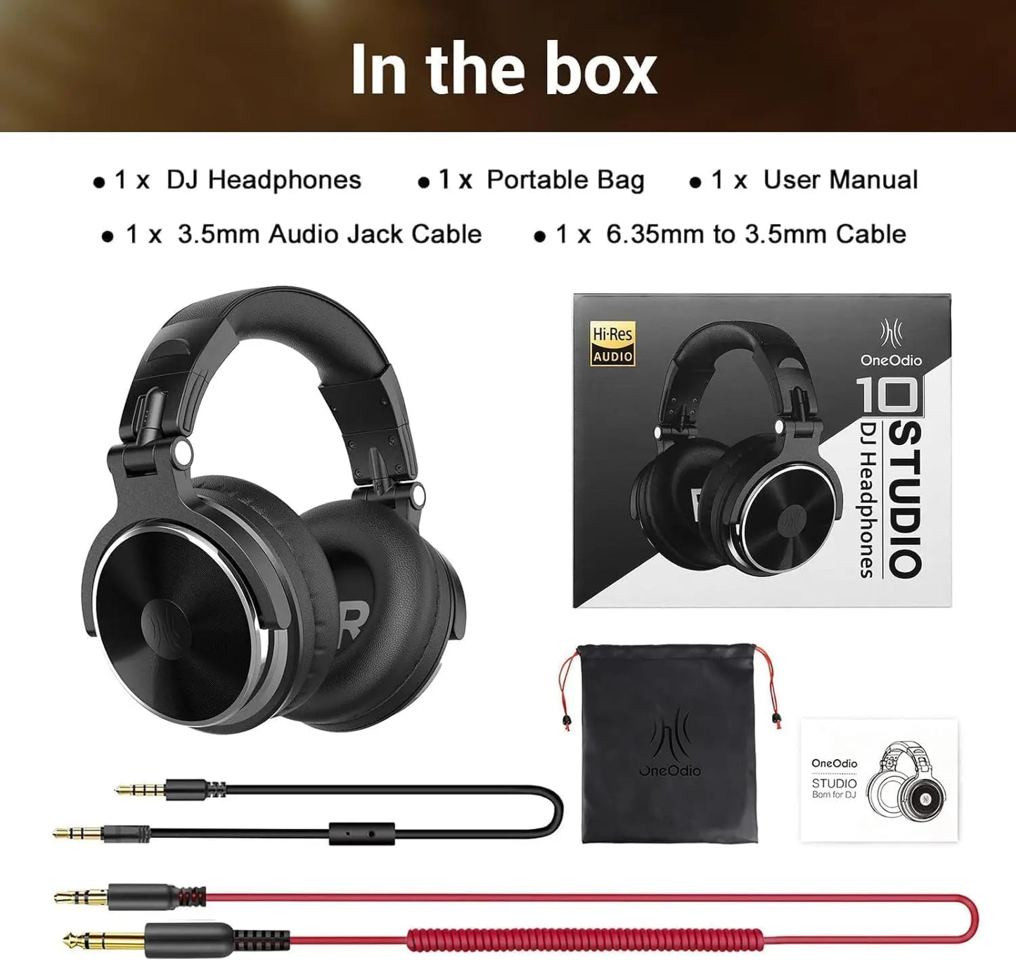 Professional Wired DJ Headphones – Over Ear with Mic & Hi-Res Audio