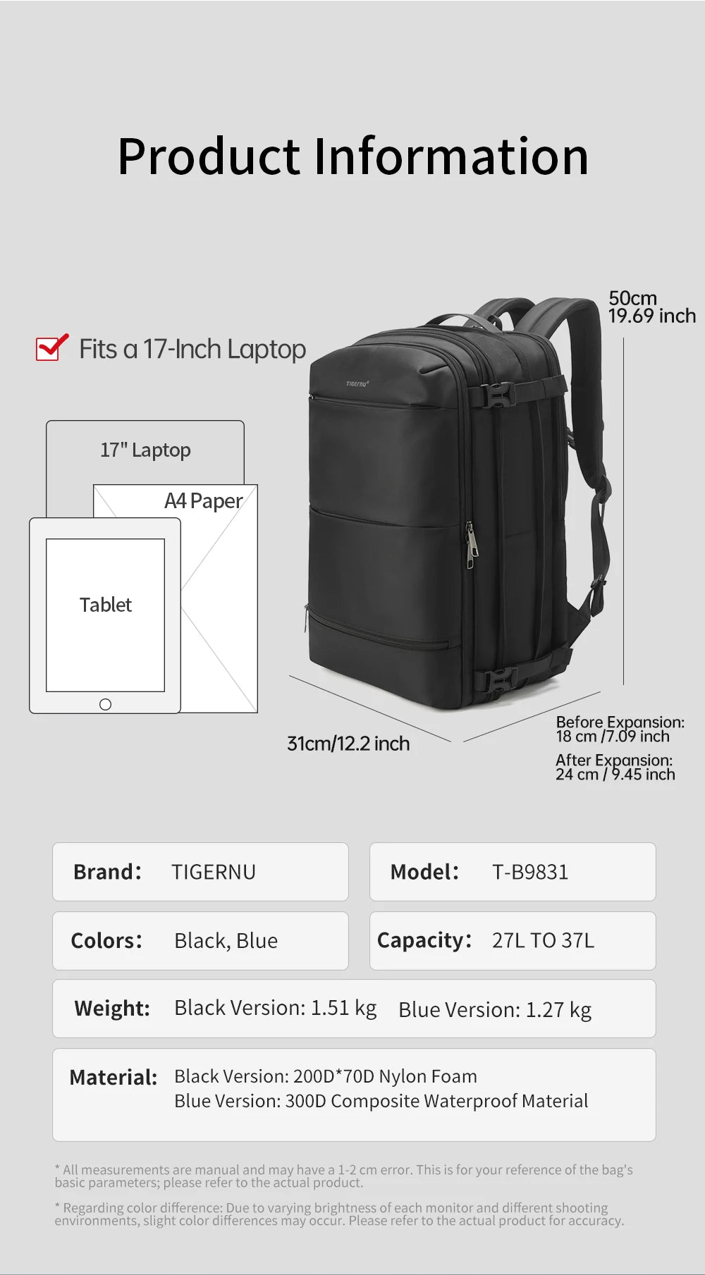 Men’s Business Travel Backpack – Waterproof, USB, Expandable Laptop Bag