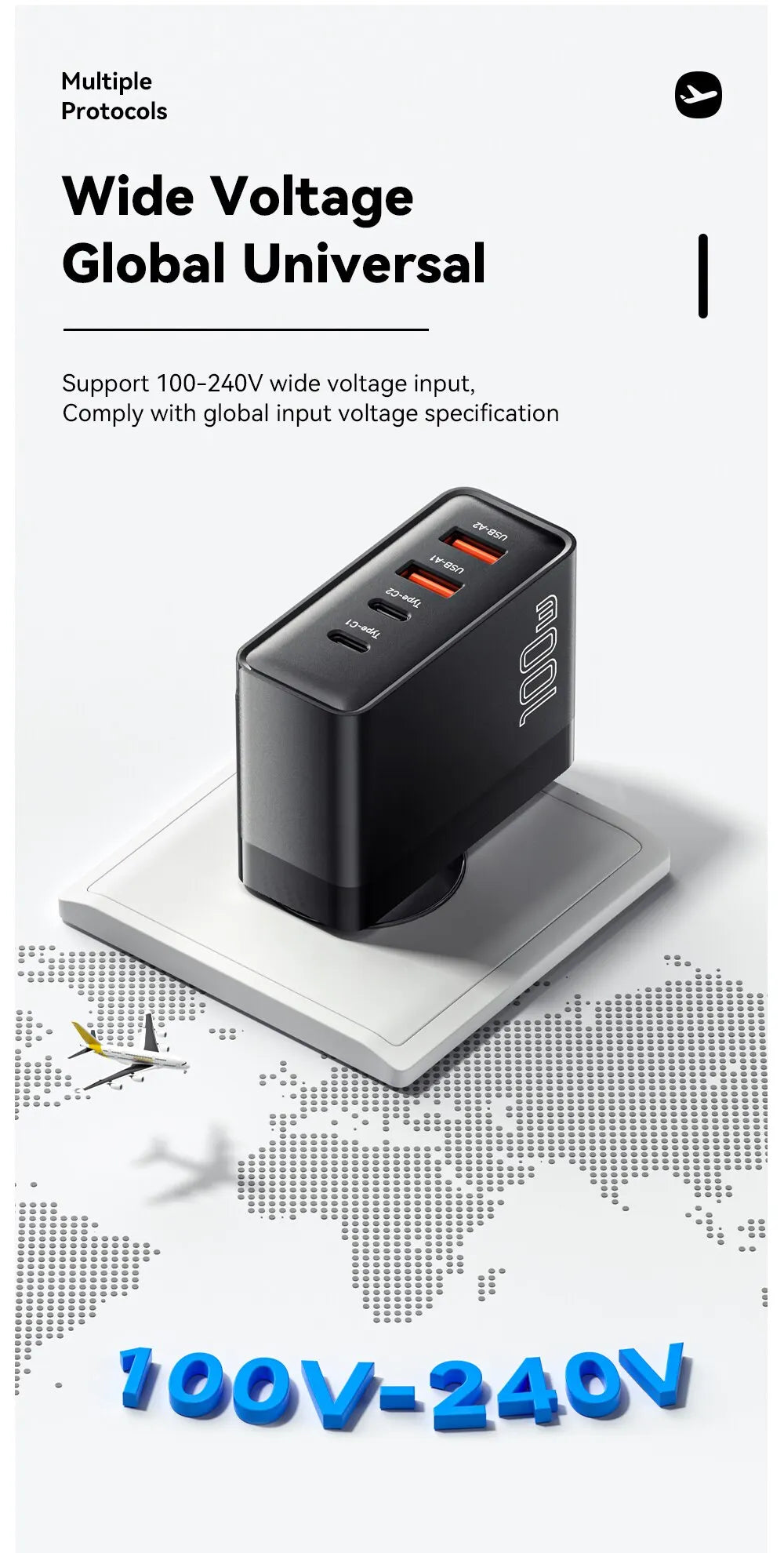 100W GaN USB-C Charger – PD & QC Fast Charging Adapter