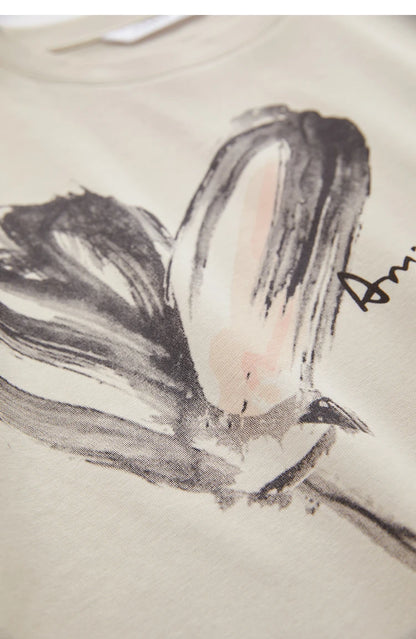 Women’s Summer Ink Art Print T-Shirt – Loose O-Neck Cotton Tee