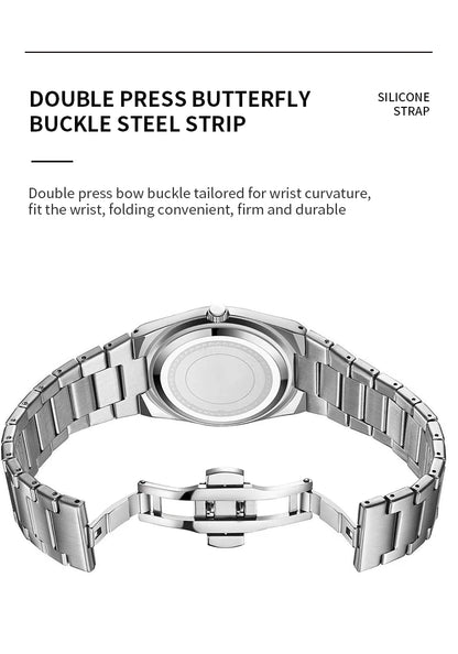Men’s Stainless Steel 40mm Quartz Watch – Double Calendar & Waterproof