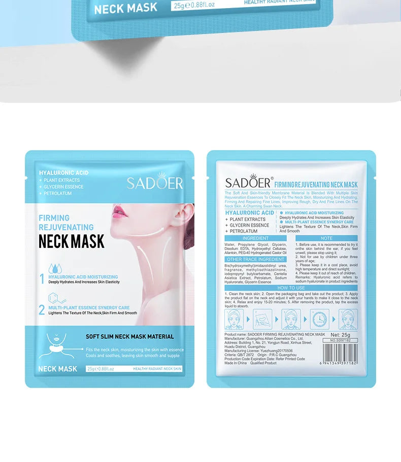 SADOER Hyaluronic Acid Neck Mask – Collagen Firming Care, 10pcs