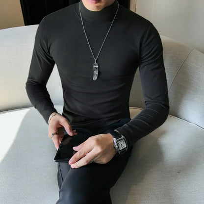 Men’s Slim Fit Turtleneck Long Sleeve Solid Pullover