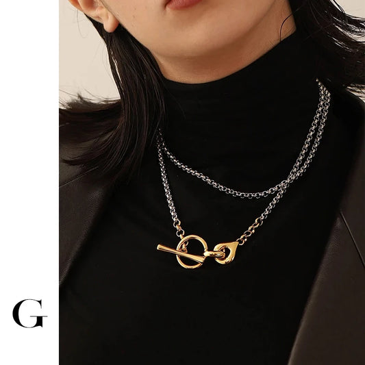Statement Long Mixed Metal Necklace – OT Clasp Street Style Jewelry