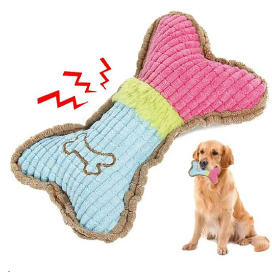 Squeaky Dog Chew Toy – Plush Bone for Small & Medium Breed Puppies
