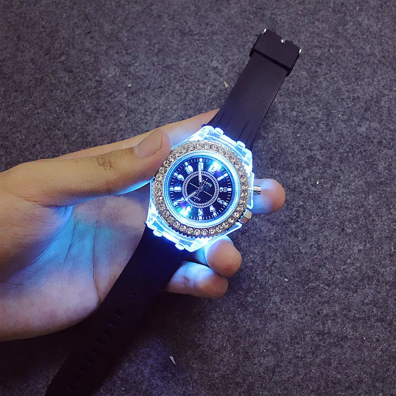 LED Flash Luminous Watch 7-Color Light Unisex Jelly Wristwatch